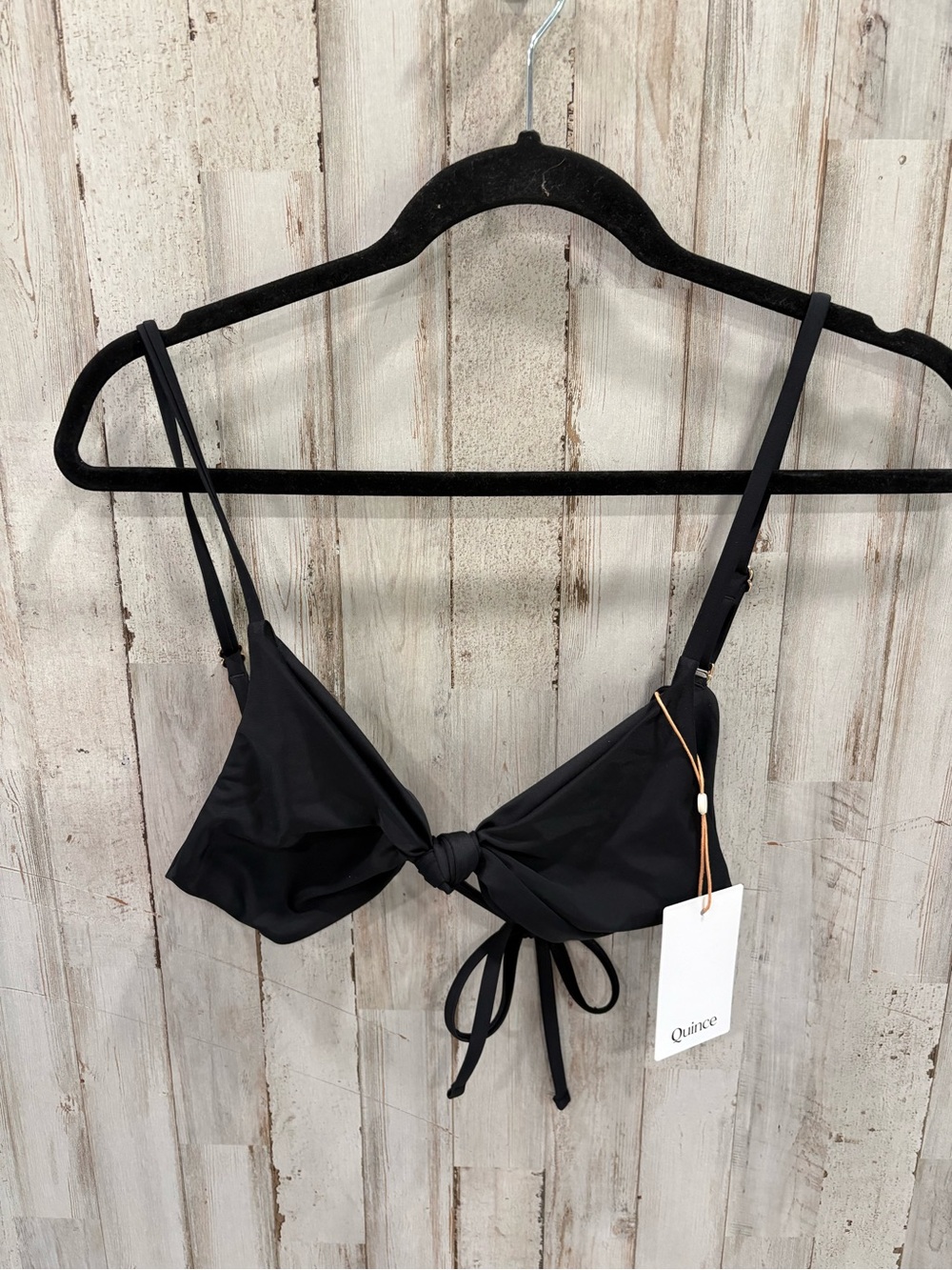 New Quince Italian Knotted Triangle Bikini Top‎ Black Large Classic String Tie